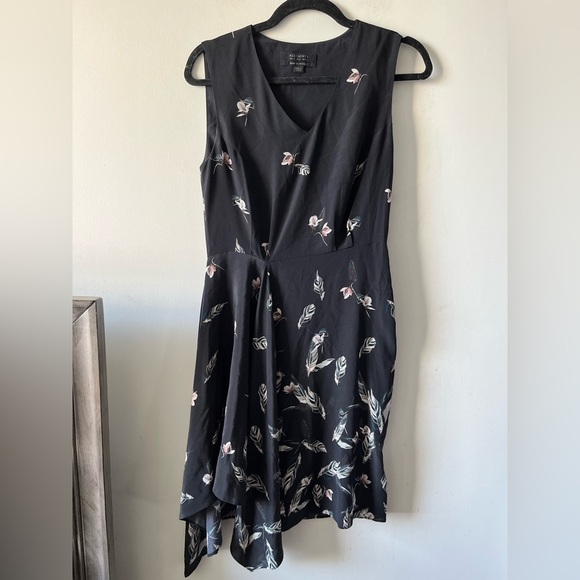 All Saints 100% SILK Black Floral Mini Vista Canna Dress - Size 2 - Picture 7 of 9